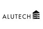 A black and white logo of lutech
